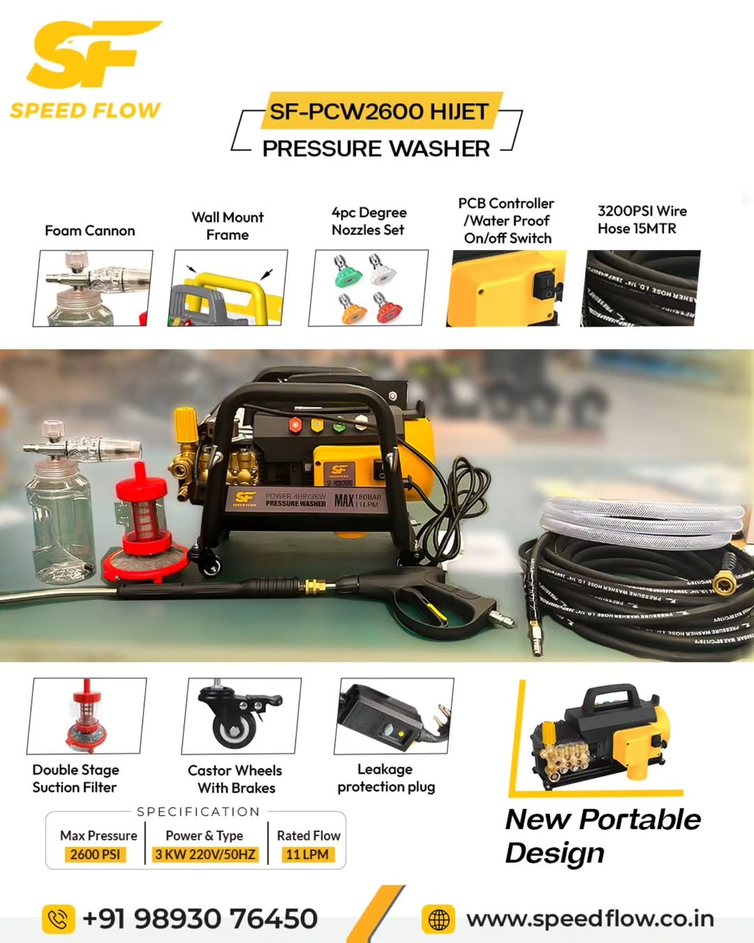 SF-TCW-2600 HIJET 180 Bar - Commercial Cold Water Electric High Pressure Washer