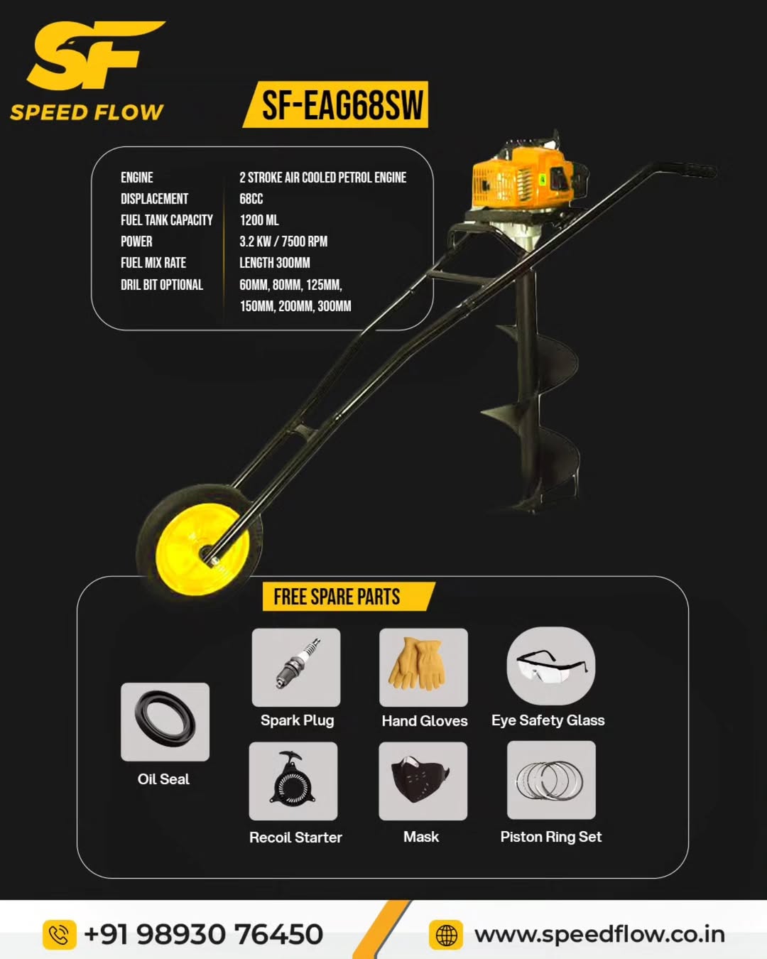 SF-EAG68SW Earth Auger (Single Wheel Trolley)